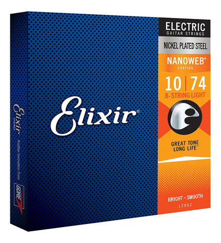 Encordoamento Para Guitarra 8 Cordas Elixir 12062 Nanoweb