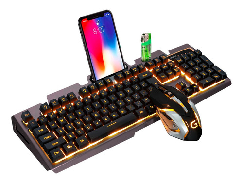 Teclado Y Mouse Gamer Usb Retro Iluminado Led 3200dpi Combo Color del mouse Negro Color del teclado Negro