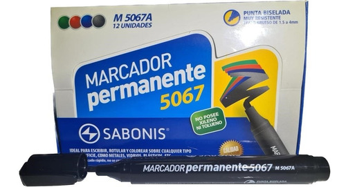 Marcador Permanente Sabonis 1 Punta Biselada Caja 12 Pcs