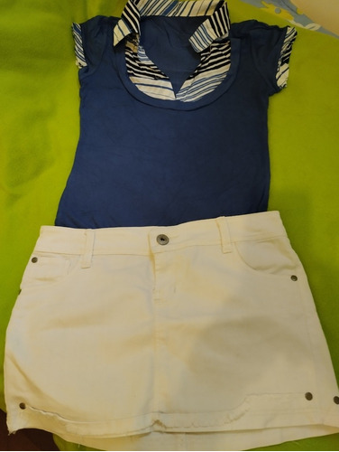 Conjunto Remera Y Mini Blanca De Jean 