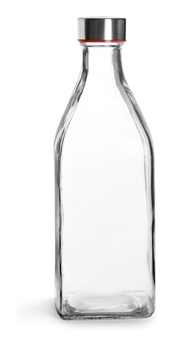 6 Botellas De Vidrio Square 1 Litro Y Tapa Acero Inox Ibili