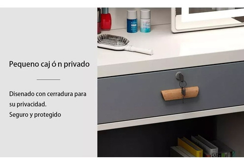 Tocador Madera Moderno Con Espejo Led Cajon Incluye Taburet Color Madera Oscura