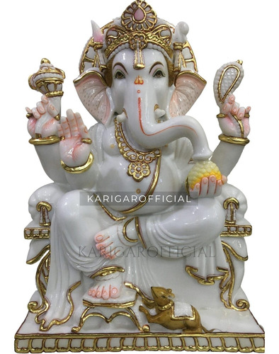 Estatua Ganpati 24  Hoja Dorada Obra Marmol Ganapati Idolo