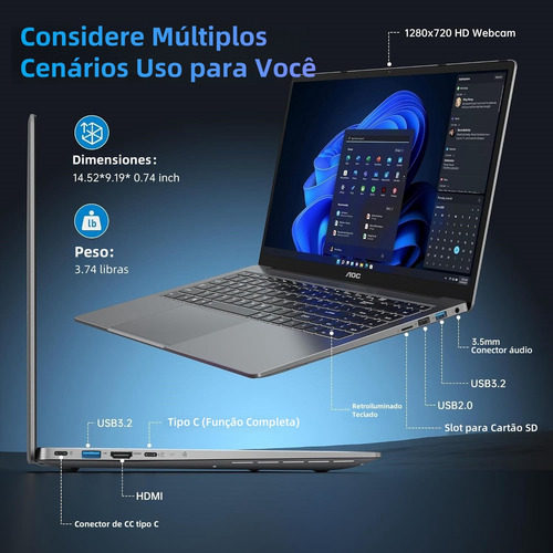 Notebook Aoc Games Amd Ryzen 7 5700u 16gb Ram 512gb 16.1''