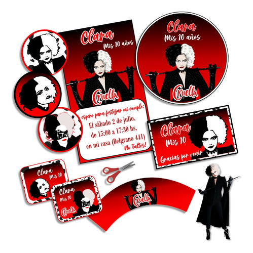 Kit Imprimible Cruella Personalizado Cumpleaños Candybar