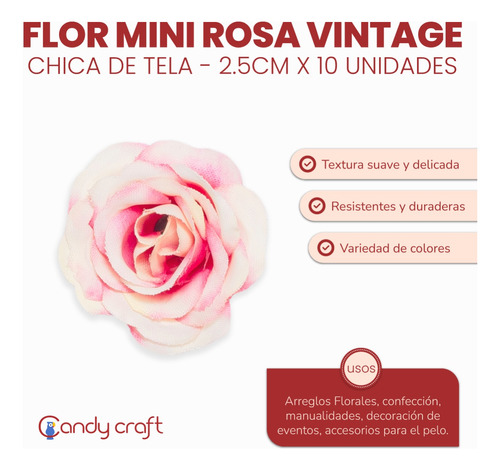 Mini Rosas Vintage Flores De Tela Chicas Por 10u 2.5cm