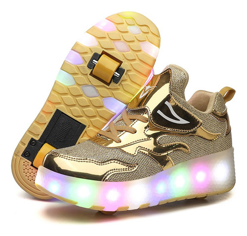 Zapatillas Movimiento Infantiles Rosas Con Ruedas Luces Led