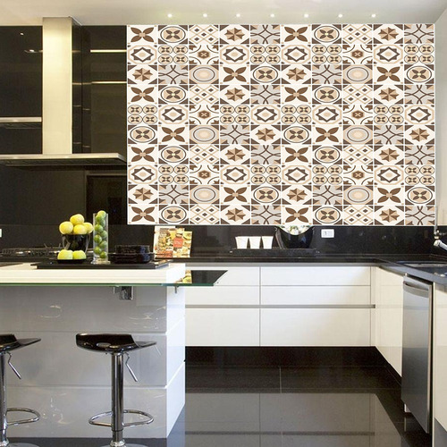 Imagem 1 de 4 de Papel De Parede Lavável Adesivo Azulejo Português Marrom