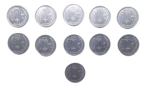 Monedas 10 Centavos 11 Piezas Acero Chicas Año 2009 A 2019