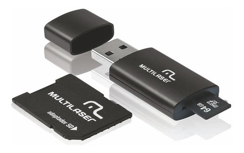 Pendrive + Adaptador Sd + Cartao De Memoria Classe 10 64gb Cor Preto Liso