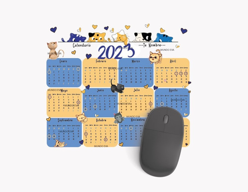 Hermoso Regalo Mouse Pad Con Calendario 2023 Gatos Kawaii