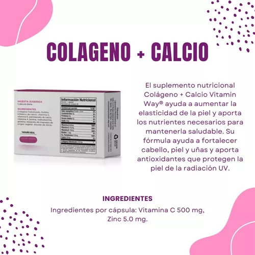Colageno + Calcio Cabello Piel Uñas 60 Cápsulas Vitamin Way Sabor Sin sabor