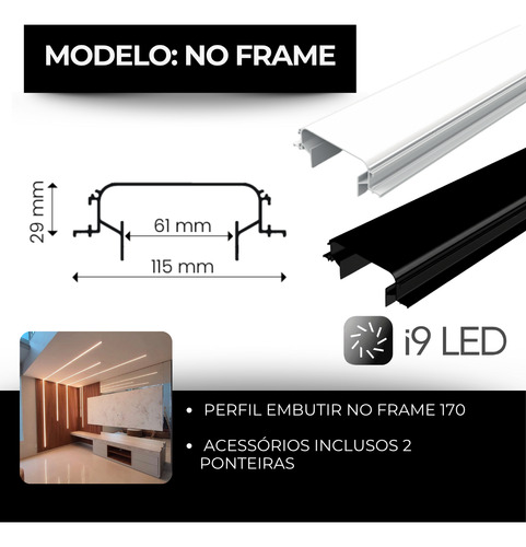 Kit 2 Unids Perfil Alumínio Embutir No Frame Luz Indireta 2m