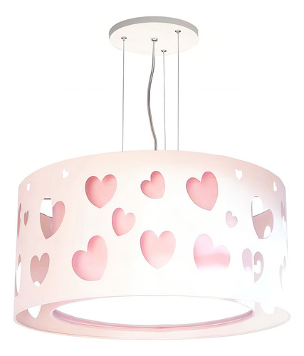 Lustre Infantil Tom Luz Pendente Coração Duplo Rosa 30x16cm