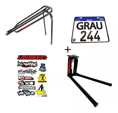 Garupa Reta + Cartela de Adesivo + Descanso + Placa Grau - LBS BIKES