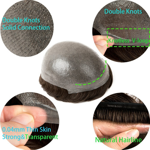 Prótesis Capilar Indetectable Cabello 100% Humano 1b#-color Natural 8*10