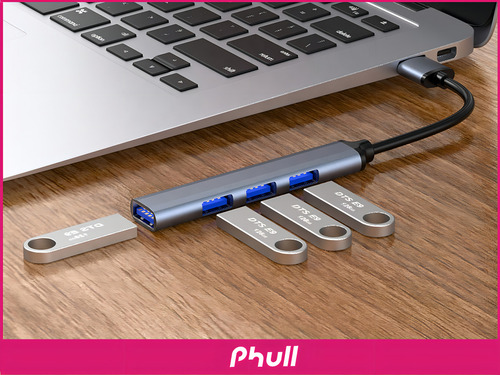 Hub Adaptador Usb 3.0 Phull 4 En 1 Multipuerto Ultra Slim Multiplicador Para Pc Carcaza De Aluminio
