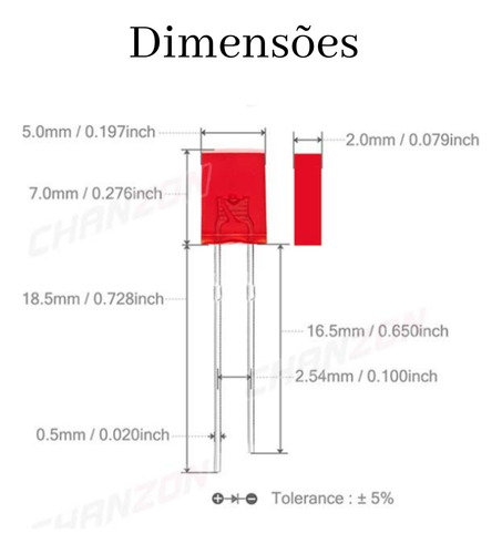 Kit Led Retangular 25 Peças Difuso Arduino 2x5x7mm Cores