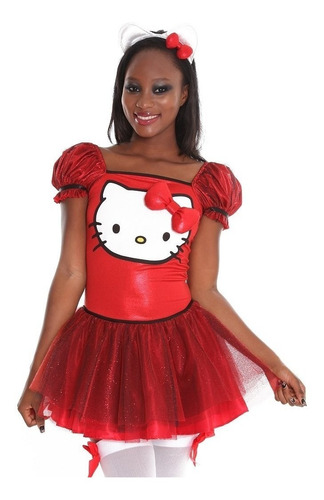 Sexy Vestido Disfraz Hello Kitty Rojo Mini Crinolina Body