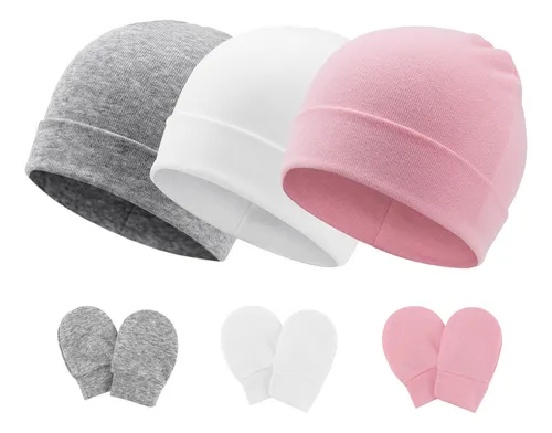 3 Gorros Y Guantes Suaves Para Recien Nacidos En Colores Var