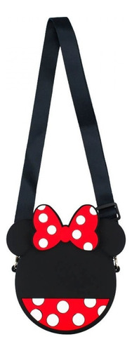 Bolsa Infantil Silicone Circular Minnie Mickey Disney Acambamento dos ferragens Níquel Cor da correia de ombro Preto Desenho do tecido Liso