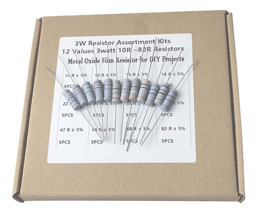 Kit Surtido De Resistencias De 3 W, 12 Valores De 3 W, 10r