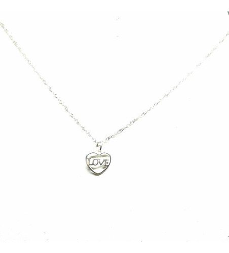 Cadena Collar Y Dije Corazon Calado Love Amor Plata 925 