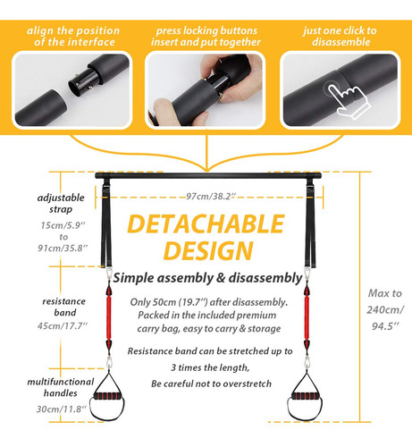 Kit De Barra De Pilates Ajustable Mejorado De 60-180 Libras