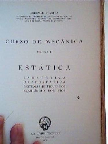 Livro Curso De Mecânica Vol Ii Estática Adhemar Fonseca