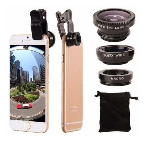 Kit Lente Olho De Peixe 3x1 Para Celulares Universal Selfie 