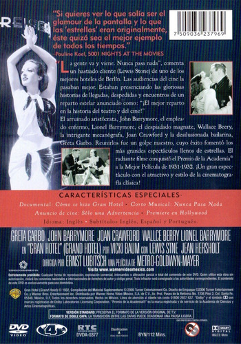 Imagen 2 de 3 de Gran Hotel Grand Hotel Greta Garbo Pelicula Dvd