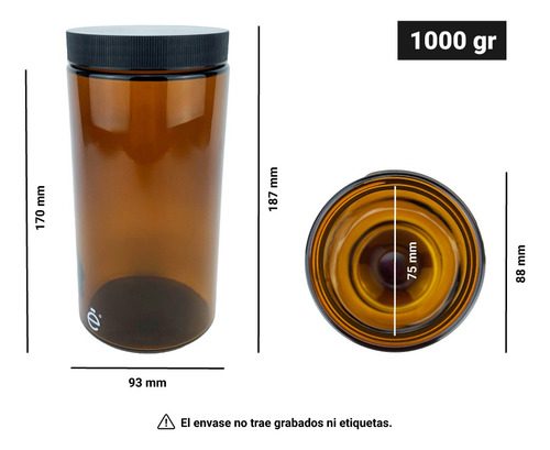 Frasco Tarro Pomadero 1000 Gr Ml Envase Vidrio Ámbar 100pz