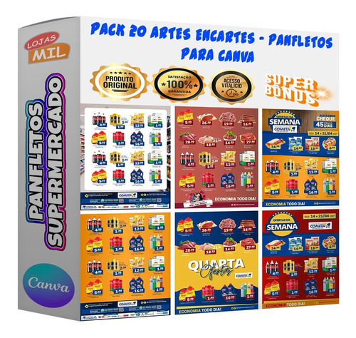 Pack Canva Encartes Supermercado Flyer Panfletos Editáveis