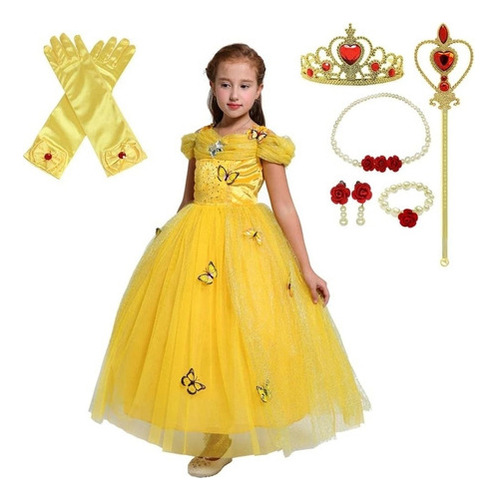 Disfraz De Princesa Para Niñas Accesorios Talla 5-6 Amarillo