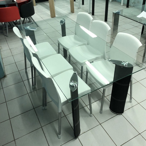 Mesa De Vidrio Rectangular 1.80m X 85cm Bae Ecocuero Negro