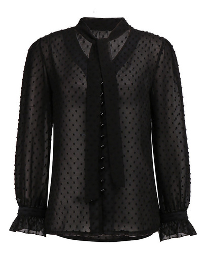 .1 D Camisa Con Cuello En V Sexy Con Malla Transparente Y