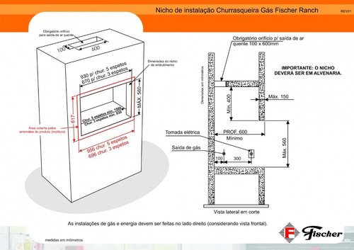 Imagem 2 de 6 de Churrasqueira Gás Glp Fischer Ranch 5 Espetos Embutir