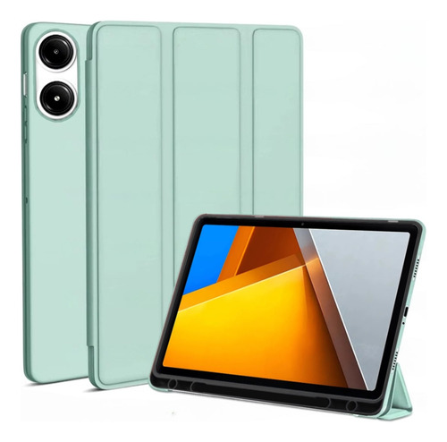 Capa Silicone Suporte Caneta Para Xiaomi Poco Pad 12.1 2024 Cor Verde-claro