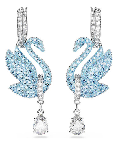 Aretes Swarovski Iconic Swan Cisne Azules Bano Rodio