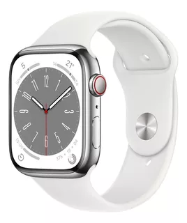 Apple Watch Series 8 GPS + Celular - Caja de aluminio color plata 45 mm - Correa deportiva blanca - Patrón