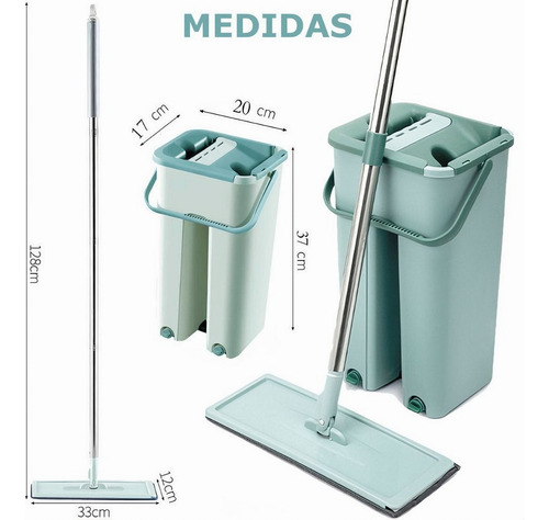 Trapeador Mopa Plana Con Balde Escurridor + 2 Repuestos Agua