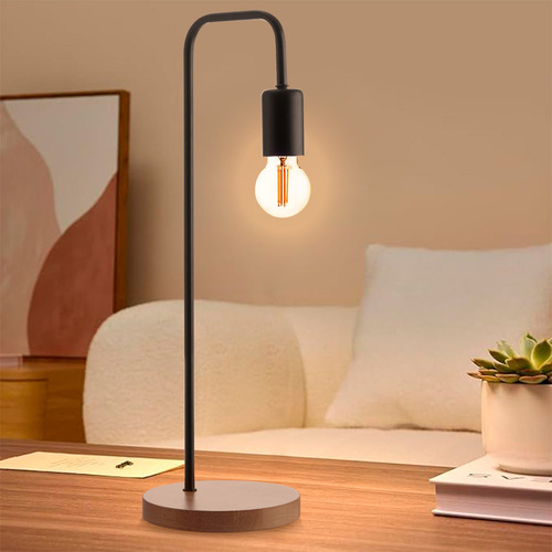 Lampara De Mesa Decolamp Metal-madera Lampara Buro Gamalux Estructura Negro