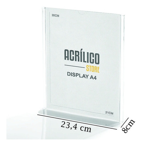 Imagem 3 de 3 de Display Em Acrílico Tipo T A4 Vertical (21x30cm)