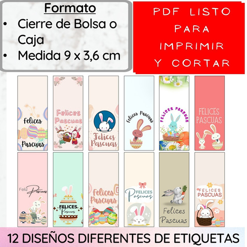 Imagen 4 de 5 de Kit Imprimible Pascuas 003 Tags, Etiquetas Y Cierra Bolsa .-
