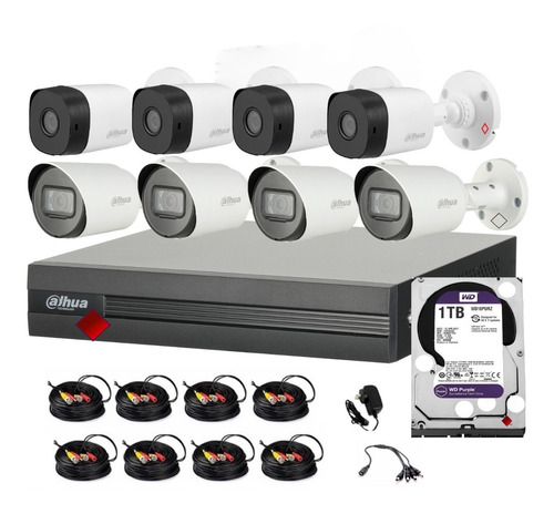 Kit 8 Camaras Bullet 2mp 4 Audio Dvr 1080p Lite Disco 1tb