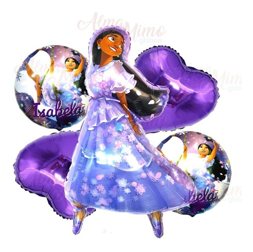 Pack Globos Isabella Encanto X 5. Con Figura De 90.cm