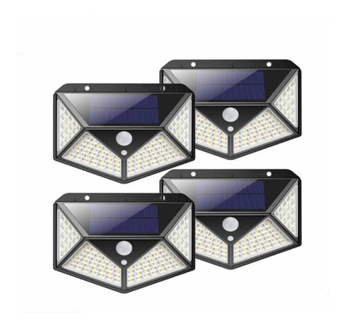 4 Focos Solar 100 Led /con Sensor De Movimiento Pack De 4