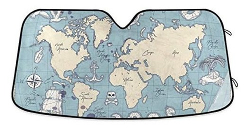 Protector Solar Para Luna Vintage Mapa Del Mundo Parabrisas 