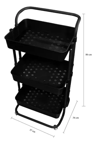 Carrito Organizador De Cocina 3 Niveles Multiusos Color Negro