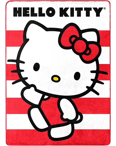 Northwest Hello Kitty Waving Stripes Silk Touch Throw Blanke
